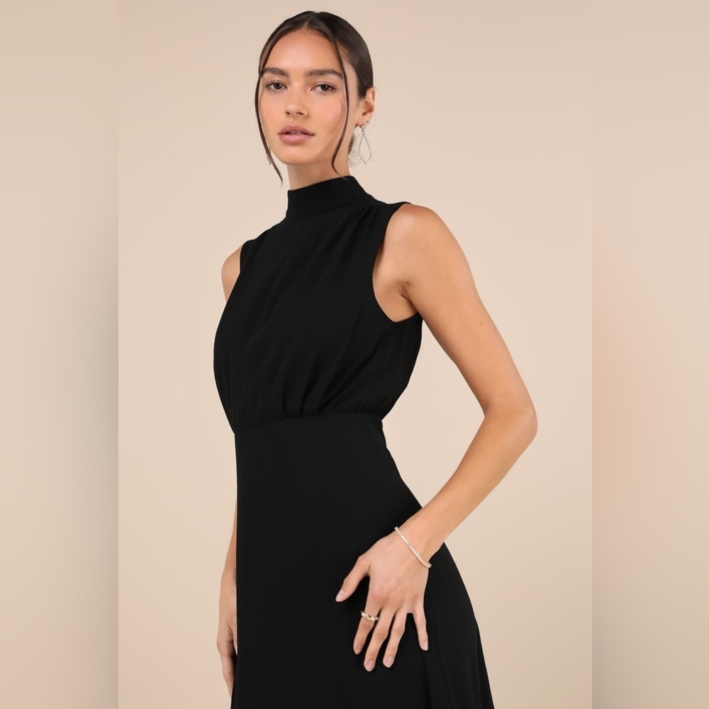 LULU'S Classic Elegance Black
Chiffon Sleeveless Mock Neck Maxi
Dress - Picture 5 of 5